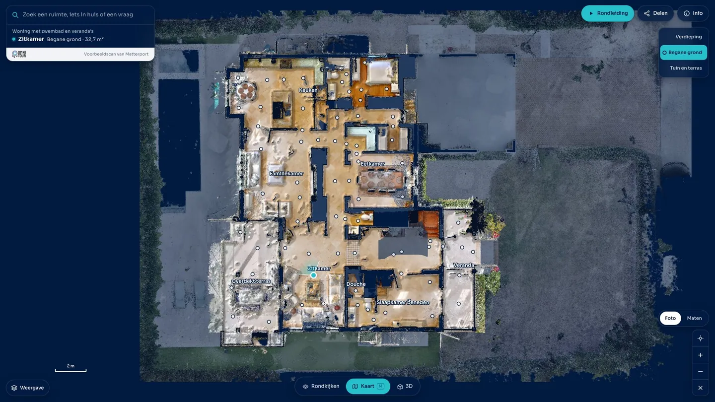 De viewer van bovenaf, met de plattegrond van de woning.