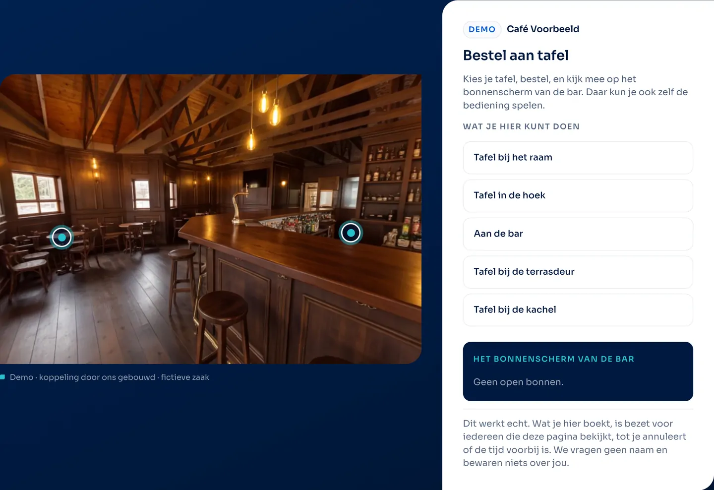 The working order at the table demo, with the room and the panel of a fictitious business.