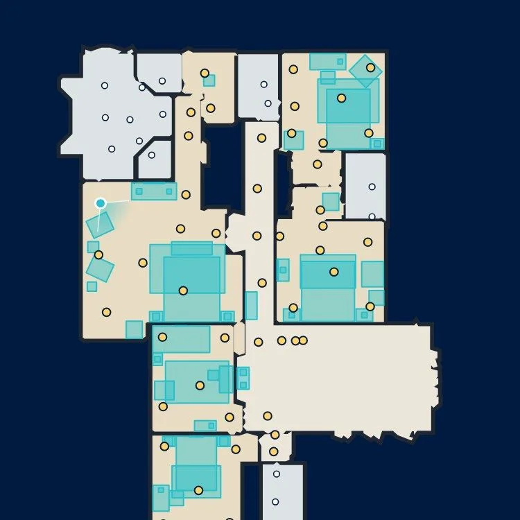 De plattegrond van een verdieping van de voorbeeldwoning in de tour, zoals hij nu is.