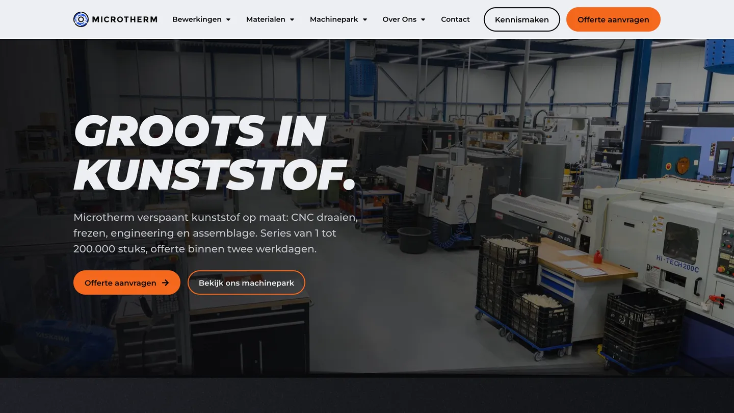 Scrolling through the new Microtherm site: plastics machining, the services and the machine park in figures.